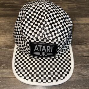 Atari Black White Checkered Snapback Hat H3 Headwear Adjustable Cotton Cap